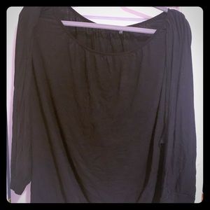 Black top with banded sleeves and banded bottom